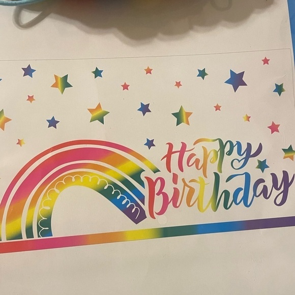 Rainbow party supplies banner table cloth party hat 4pc - Picture 6 of 7